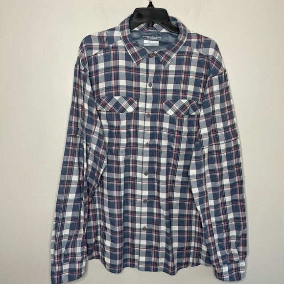 COLUMBIA Shirt XL Blue Plaid Performance Long Sleeve OMNI-SHADE Vented - Picture 1 of 8